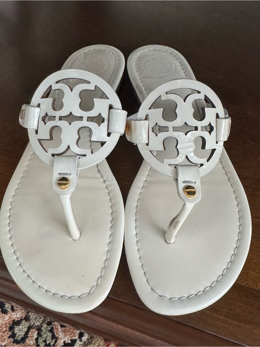 Tory Burch White Logo Cutout Thong Sandals